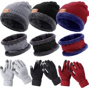 9 Pieces Winter Knit Beanie Hat Neck Warmer Touchscreen Gloves Set Fleece Lined Knitted Caps Circle Loop Scarf Knitted Gloves for Men Women in Saudi Arabia