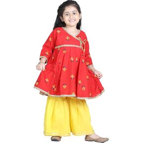 Adiva Girls Floral Print Angrakha Kurta With Sharara Set