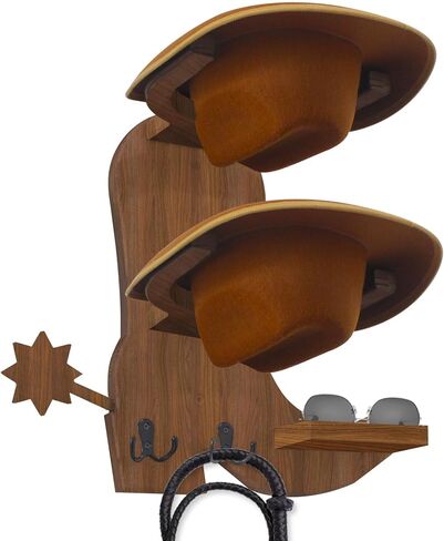 حامل قبعة رعاة البقر من جلاسفيو للجدار، حامل قبعة حائط خشبي، تخزين قبعة رعاة البقر، خطاف معدني خشبي (بني) in Kuwait