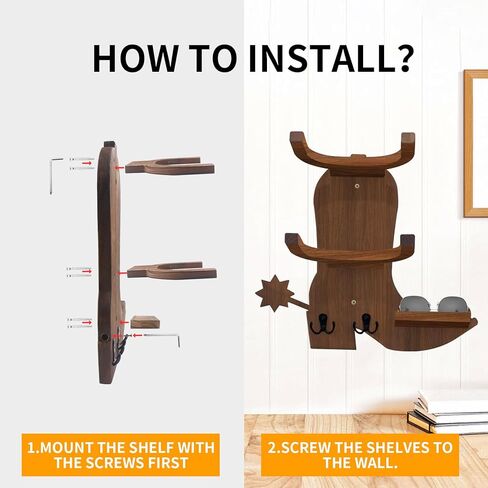 حامل قبعة رعاة البقر من جلاسفيو للجدار، حامل قبعة حائط خشبي، تخزين قبعة رعاة البقر، خطاف معدني خشبي (بني) in Kuwait