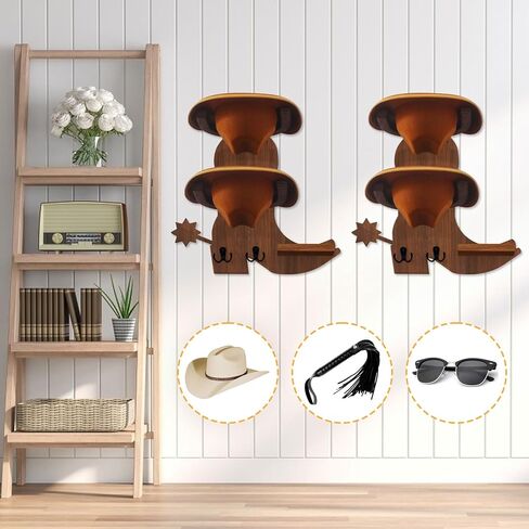 حامل قبعة رعاة البقر من جلاسفيو للجدار، حامل قبعة حائط خشبي، تخزين قبعة رعاة البقر، خطاف معدني خشبي (بني) in Kuwait