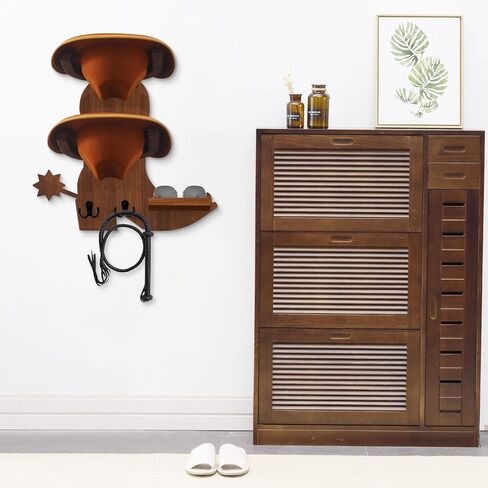 حامل قبعة رعاة البقر من جلاسفيو للجدار، حامل قبعة حائط خشبي، تخزين قبعة رعاة البقر، خطاف معدني خشبي (بني) in Kuwait