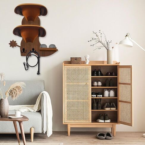 حامل قبعة رعاة البقر من جلاسفيو للجدار، حامل قبعة حائط خشبي، تخزين قبعة رعاة البقر، خطاف معدني خشبي (بني) in Kuwait