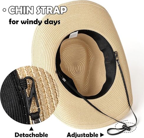 قبعة رعاة البقر من القش للنساء والرجال من Lisianthus - قبعة شمس أنيقة للشاطئ بحافة واسعة in Kuwait