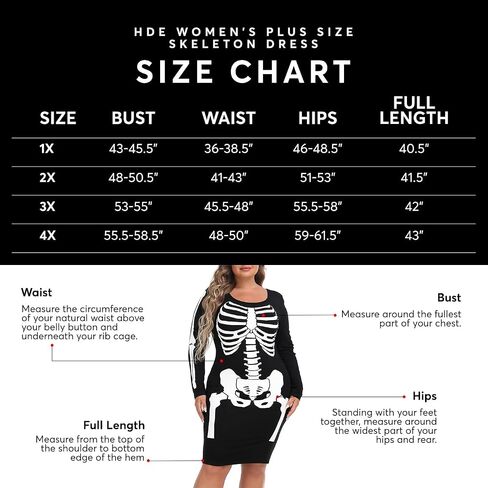 HDE Plus Size Skeleton Dress Halloween Costume Stretchy Long Sleeve Mini Dress in Saudi Arabia
