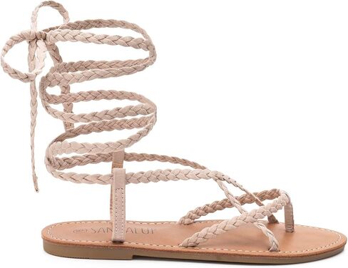 Trary Womens Woven Braided Lace Up Flat Sandals Strappy Gladiator Open Toe Tie Up Ankle Wrap Summer Cute Flats Comfortable Casual Beach Vacation Dressy Walking Shoes in Saudi Arabia