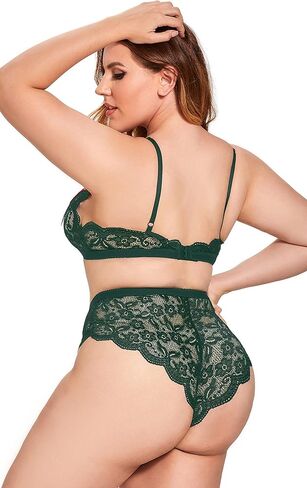 ملابس داخلية JuicyRose مقاس كبير مكونة من قطعتين للنساء، حمالة صدر دانتيل مزينة بالورد مثير ولباس داخلي عالي الخصر in Kuwait
