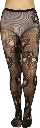 جوارب طويلة نسائية احتفالية كبيرة من ToBeInStyle مصنوعة من شبكة صيد السمك على شكل جمجمة السكر in Kuwait