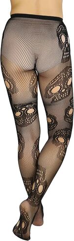 جوارب طويلة نسائية احتفالية كبيرة من ToBeInStyle مصنوعة من شبكة صيد السمك على شكل جمجمة السكر in Kuwait