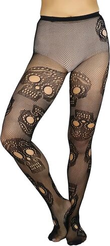 جوارب طويلة نسائية احتفالية كبيرة من ToBeInStyle مصنوعة من شبكة صيد السمك على شكل جمجمة السكر in Kuwait