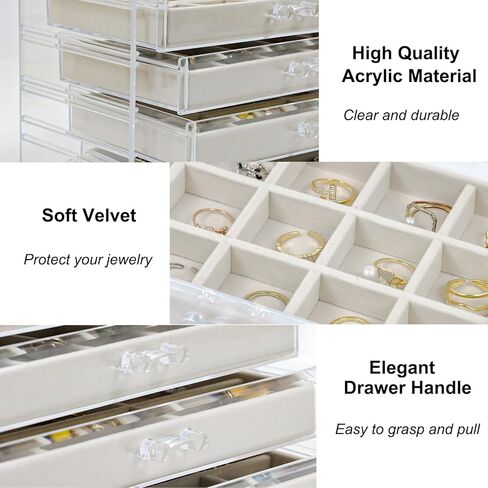 صندوق مجوهرات منظم للقرط مع 4 أدراج، صندوق منظم مجوهرات أكريليك مع صواني مخملية، حامل مجوهرات منظم لتخزين القرط للنساء والفتيات، علبة عرض لسوار الأقراط in Kuwait