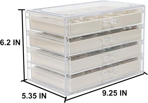 صندوق مجوهرات منظم للقرط مع 4 أدراج، صندوق منظم مجوهرات أكريليك مع صواني مخملية، حامل مجوهرات منظم لتخزين القرط للنساء والفتيات، علبة عرض لسوار الأقراط in Kuwait