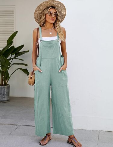 بدلة قفز نسائية من Flygo مصنوعة من القطن بمقاس فضفاض وأرجل واسعة وسروال كاجوال مع جيوب in Kuwait