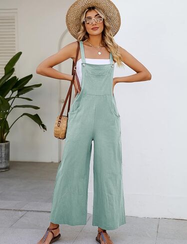 بدلة قفز نسائية من Flygo مصنوعة من القطن بمقاس فضفاض وأرجل واسعة وسروال كاجوال مع جيوب in Kuwait