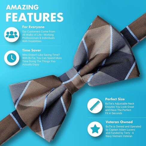 ربطة عنق منقوشة للرجال من GoTie - ربطات عنق جاهزة للارتداء - ربطات عنق قابلة للتعديل مسبقًا للرجال القصير أو الطويل in Kuwait