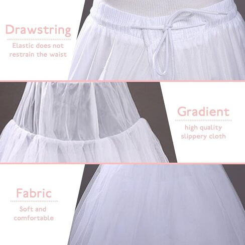 HUBORLOVES 8 Layers Tulle Hoopless Petticoats for Women Crinoline Underskirt Ball Gown Half Slips for Bridal Wedding Dress in Kuwait