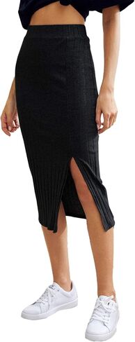 GORGLITTER المرأة شق مضلع متماسكة Bodycon تنورة متوسطة الطول الجانب سبليت عالية الخصر طول الركبة التنانير قلم رصاص in Saudi Arabia