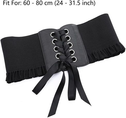 Aabellay Womens Lace-up Corset Cinch Waistband Waspie Elastic Waist Belt Retro Tied Wide Belt Vintage Bandage Elasticity Girdle Wrap for Girls Halloween Costume – Black YS001 in Kuwait
