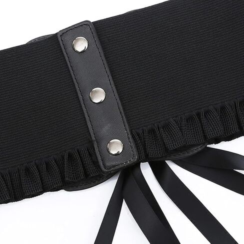 Aabellay Womens Lace-up Corset Cinch Waistband Waspie Elastic Waist Belt Retro Tied Wide Belt Vintage Bandage Elasticity Girdle Wrap for Girls Halloween Costume – Black YS001 in Kuwait