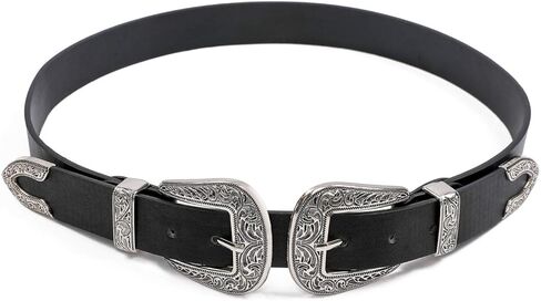 QOCAOFIG Double-Buckle Western Belts for Women, Vintage Design Leather Rhinestone Waist Belt with in Kuwait