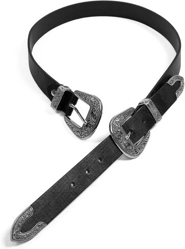 QOCAOFIG Double-Buckle Western Belts for Women, Vintage Design Leather Rhinestone Waist Belt with in Kuwait