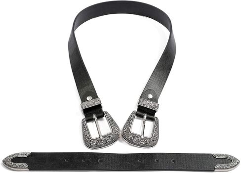 QOCAOFIG Double-Buckle Western Belts for Women, Vintage Design Leather Rhinestone Waist Belt with in Kuwait