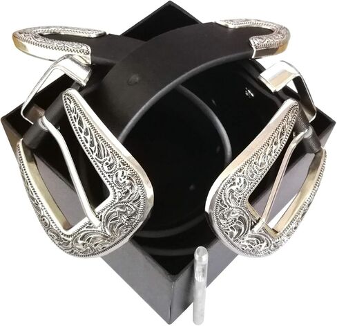 QOCAOFIG Double-Buckle Western Belts for Women, Vintage Design Leather Rhinestone Waist Belt with in Kuwait