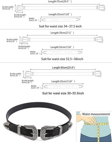 QOCAOFIG Double-Buckle Western Belts for Women, Vintage Design Leather Rhinestone Waist Belt with in Kuwait