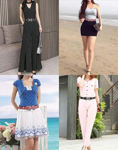 QOCAOFIG Double-Buckle Western Belts for Women, Vintage Design Leather Rhinestone Waist Belt with in Kuwait