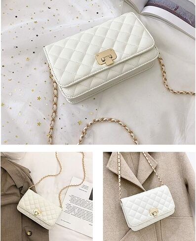 HAKSIM حقيبة كتف جلدية للنساء، حقيبة يد عصرية مبطنة، حقيبة كروس مع حزام سلسلة in Kuwait