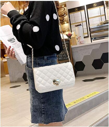 HAKSIM حقيبة كتف جلدية للنساء، حقيبة يد عصرية مبطنة، حقيبة كروس مع حزام سلسلة in Kuwait