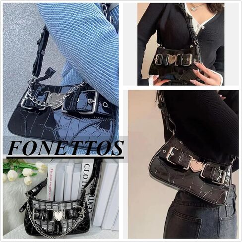 FONETTOS Punk Bag, Sourpuss Gothic Tote Purse Y2K Cool Style Trendy Women Shoulder Bags Rock Fashion Girls Handbag in Kuwait