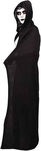 YLYGJGL للجنسين كامل الطول طويل مقنع عباءة الحياكة الرأس للبالغين مصاصي الدماء الساحرة القوطي الشيطان القراصنة مصاص دماء شيطان عيد الميلاد عيد الهالوين الدعائم الطرف اللباس الزي 55 بوصة كبير أسود in Kuwait