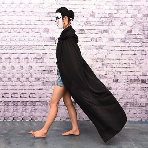 YLYGJGL للجنسين كامل الطول طويل مقنع عباءة الحياكة الرأس للبالغين مصاصي الدماء الساحرة القوطي الشيطان القراصنة مصاص دماء شيطان عيد الميلاد عيد الهالوين الدعائم الطرف اللباس الزي 55 بوصة كبير أسود in Kuwait