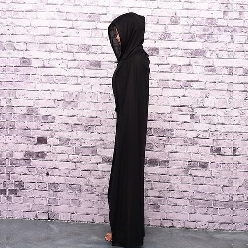 YLYGJGL للجنسين كامل الطول طويل مقنع عباءة الحياكة الرأس للبالغين مصاصي الدماء الساحرة القوطي الشيطان القراصنة مصاص دماء شيطان عيد الميلاد عيد الهالوين الدعائم الطرف اللباس الزي 55 بوصة كبير أسود in Kuwait