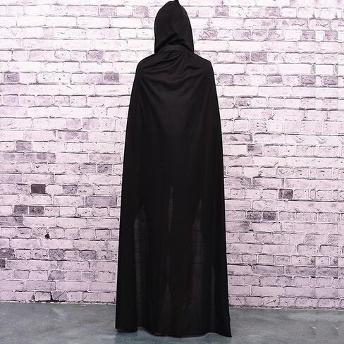 YLYGJGL للجنسين كامل الطول طويل مقنع عباءة الحياكة الرأس للبالغين مصاصي الدماء الساحرة القوطي الشيطان القراصنة مصاص دماء شيطان عيد الميلاد عيد الهالوين الدعائم الطرف اللباس الزي 55 بوصة كبير أسود in Kuwait