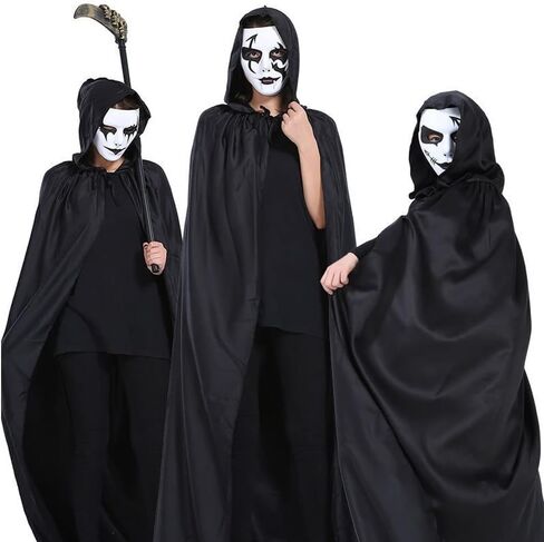 YLYGJGL للجنسين كامل الطول طويل مقنع عباءة الحياكة الرأس للبالغين مصاصي الدماء الساحرة القوطي الشيطان القراصنة مصاص دماء شيطان عيد الميلاد عيد الهالوين الدعائم الطرف اللباس الزي 55 بوصة كبير أسود in Kuwait