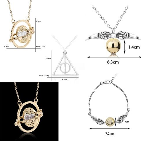 HJYZY 4pcs Spinning Hourglass Pendant Necklace Golden Asuka Pendant Necklace Bracelet Triangle Pendant Necklace The Best Gift for Fans in Saudi Arabia