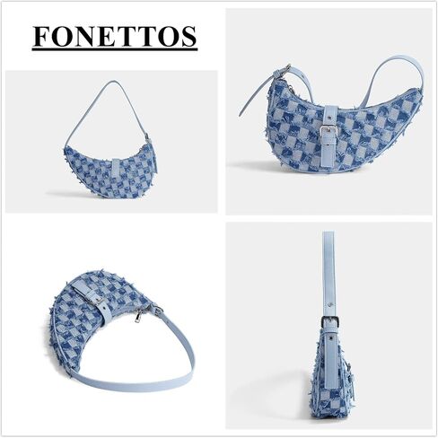 حقيبة FONETTOS Y2K Saddle Hobo، حقيبة كتف نسائية على شكل قمر حقيبة يد عصرية للفتيات in Kuwait