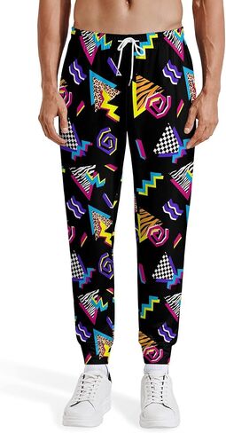 Htrewtreggregre بنطال رياضي رجالي مضحك من الثمانينيات، بنطال رياضي كاجوال برباط للجري مع جيوب، زي التسعينيات للرجال in Kuwait