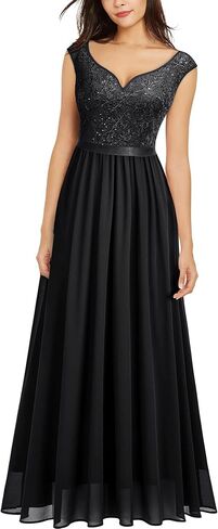 Miusol Women's Classy Deep V Neck Formal Evening Party Maxi Dress in Saudi Arabia