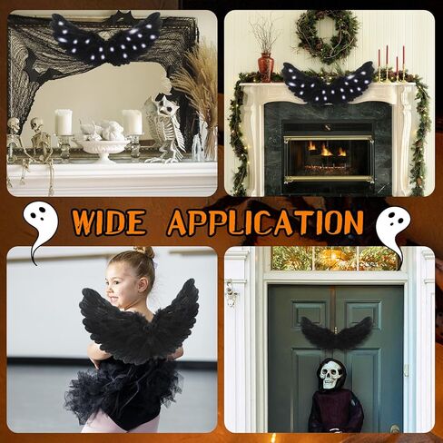 أجنحة الملاك وعصابة رأس هالة LED، زي الهالوين المضيء بأجنحة سوداء منفوش وريش ملاك داكن للفتيات والأطفال والنساء البالغات in Kuwait