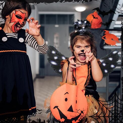 أجنحة الملاك وعصابة رأس هالة LED، زي الهالوين المضيء بأجنحة سوداء منفوش وريش ملاك داكن للفتيات والأطفال والنساء البالغات in Kuwait