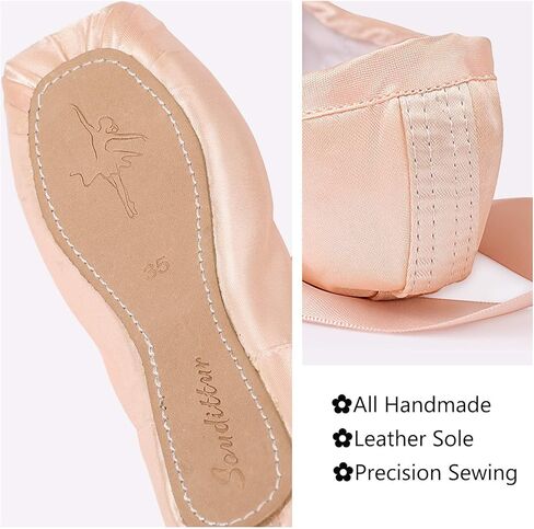 أحذية Soudittur Ballet Pointe للفتيات والنساء أحذية رقص من الساتان الوردي مع وسادات مخيطة مسبقًا لأصابع القدم (يرجى اختيار مقاس أكبر بدرجة واحدة) in Kuwait