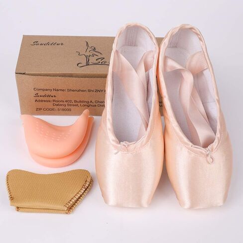أحذية Soudittur Ballet Pointe للفتيات والنساء أحذية رقص من الساتان الوردي مع وسادات مخيطة مسبقًا لأصابع القدم (يرجى اختيار مقاس أكبر بدرجة واحدة) in Kuwait