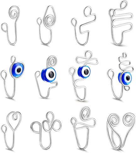 ZZHDCC 9-16pcs Multi-Style Adjustable Fake Nose Rings for Women Fake Nose Cuffs for Non Pierced Nose Heart Flower Butterfly Moon Star Clip on Fake Nose Ring Piercing in Kuwait