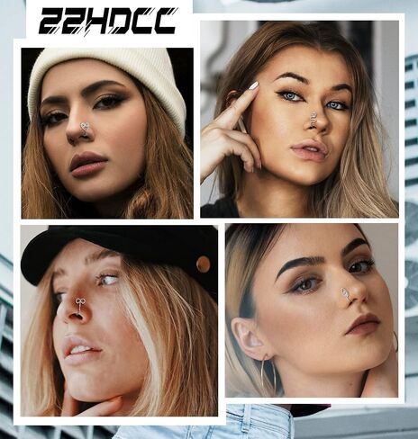 ZZHDCC 9-16pcs Multi-Style Adjustable Fake Nose Rings for Women Fake Nose Cuffs for Non Pierced Nose Heart Flower Butterfly Moon Star Clip on Fake Nose Ring Piercing in Kuwait