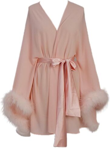 رداء زفاف قصير بأكمام ريش مع وشاح قصير مثير للثوب الليلي in Kuwait