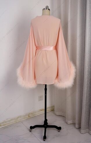 رداء زفاف قصير بأكمام ريش مع وشاح قصير مثير للثوب الليلي in Kuwait