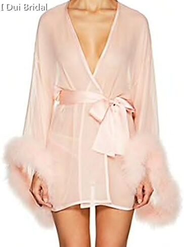 رداء زفاف قصير بأكمام ريش مع وشاح قصير مثير للثوب الليلي in Kuwait